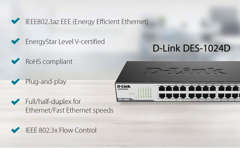 سوئیچ شبکه دی لینک D-Link DES-1024D دسکتاپ/رکمونت 24 پورت 10/100Mbps