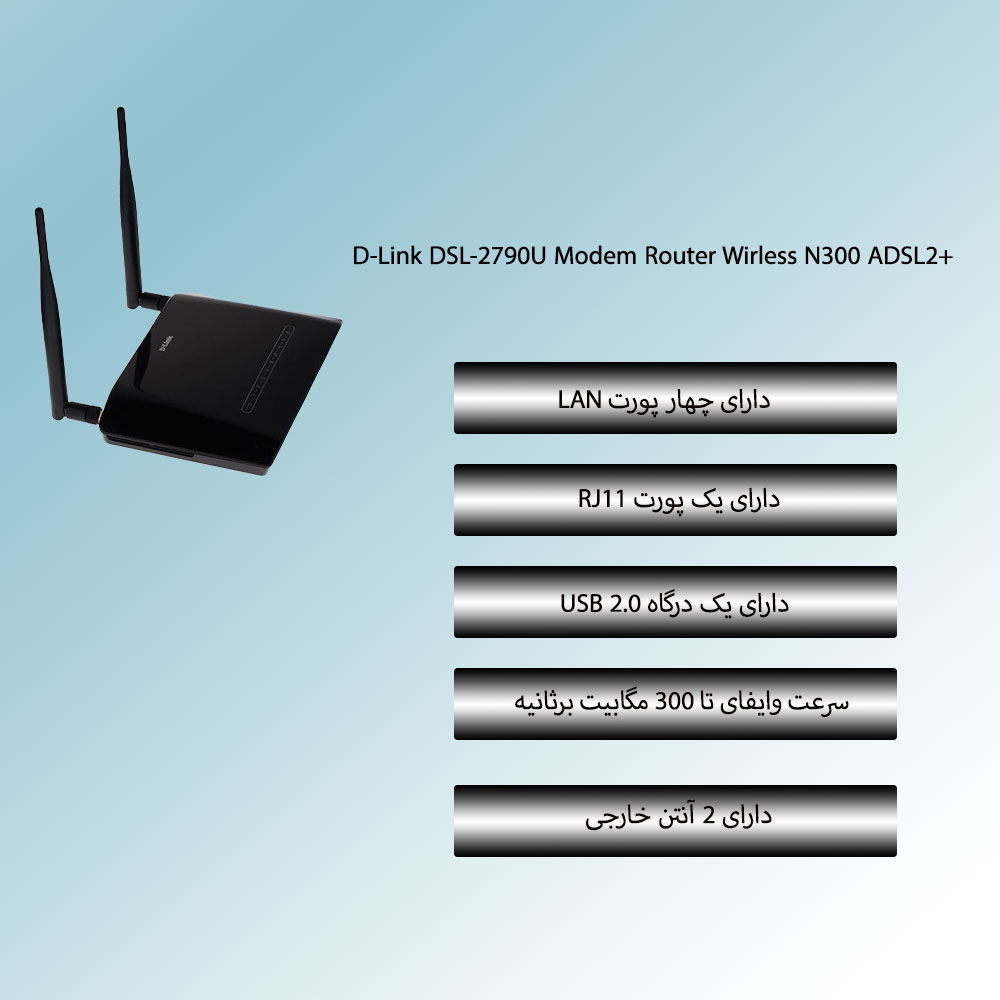 مودم روتر +ADSL2 دی لینک D-Link DSL-2790U وایرلس N300