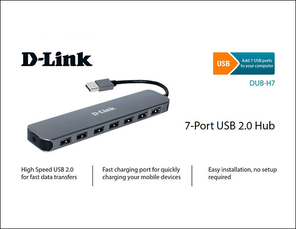 هاب USB 2.0 دی لینک D-link DUB-H7 با 7 پورت