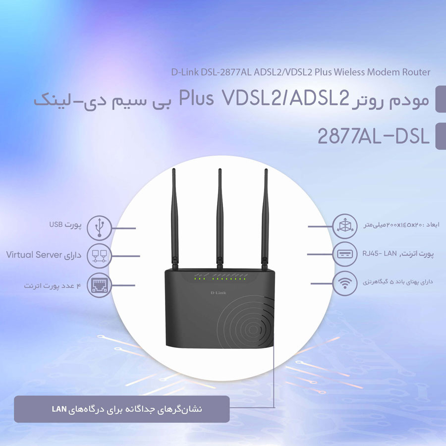 مودم روتر +VDSL/ADSL2 دی لینک D-Link DSL-2877AL وایرلس AC750