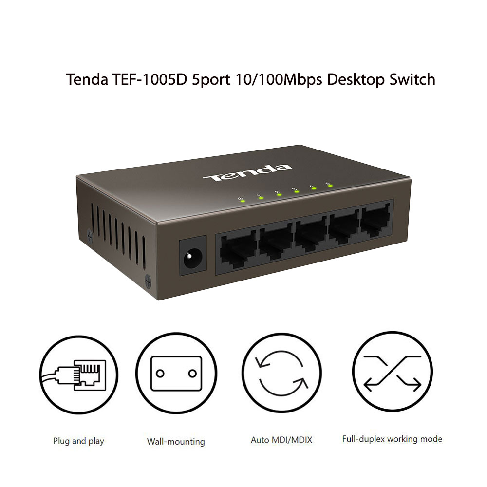 سوییچ شبکه تندا Tenda TEF1005D دسکتاپ فلزی 5 پورت 10/100Mbps
