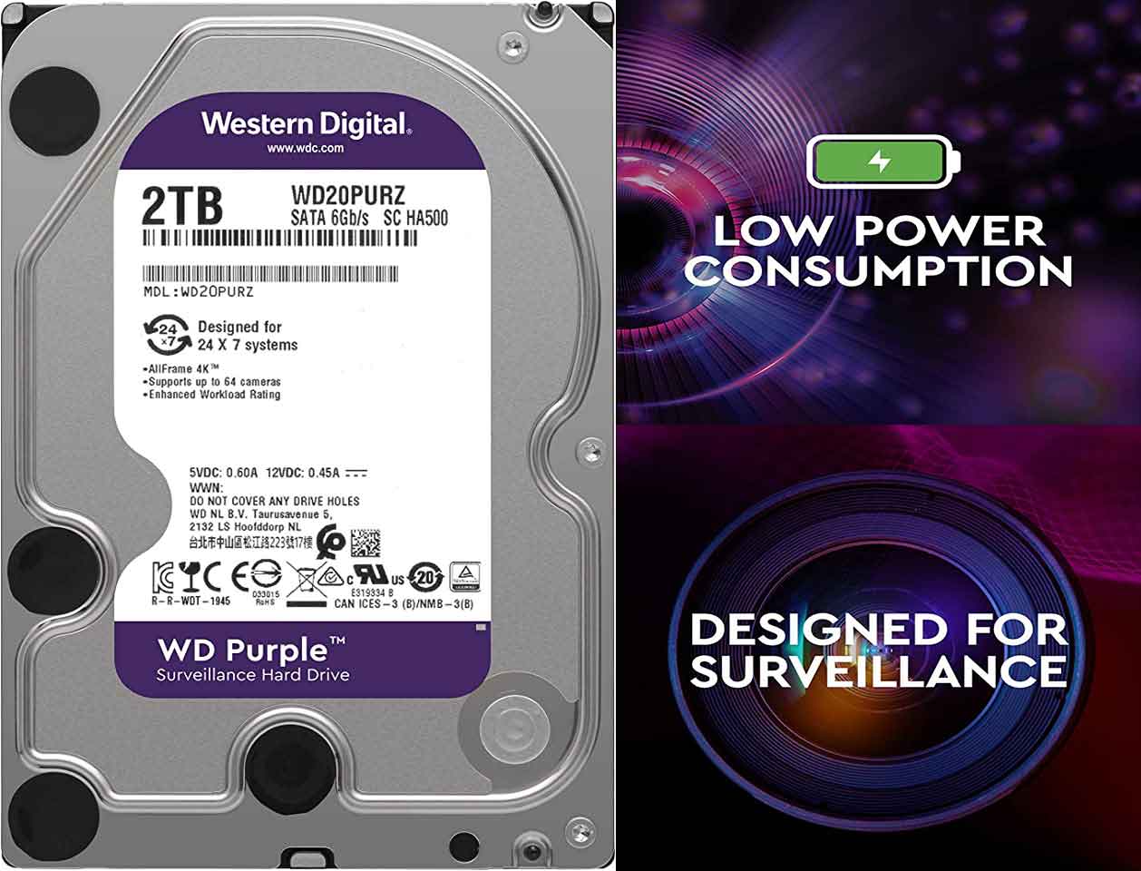 هارد اینترال بنفش وسترن دیجیتال Western Digital Purple WD20PURZ ظرفیت 2TB