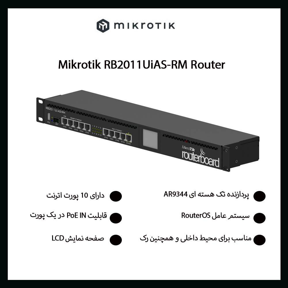 روتر میکروتیک Mikrotik RB2011UiAS-RM با 5 پورت گیگابیتی و 5 پورت مگابیتی