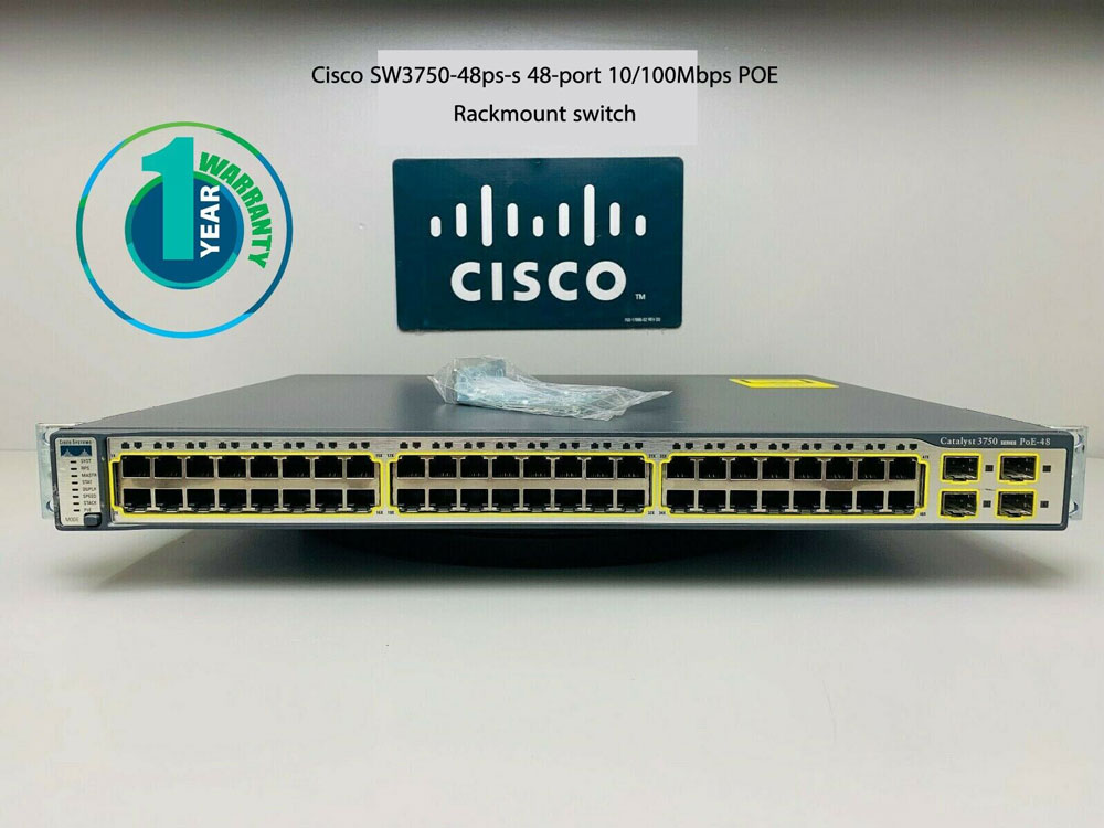سوئیچ POE سیسکو Cisco SW3750-48ps-s رکمونت 48 پورت 10/100Mbps