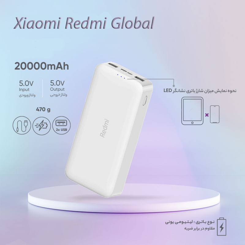 شارژر همراه شیائومی Xiaomi Redmi Global ظرفیت 20000mAh