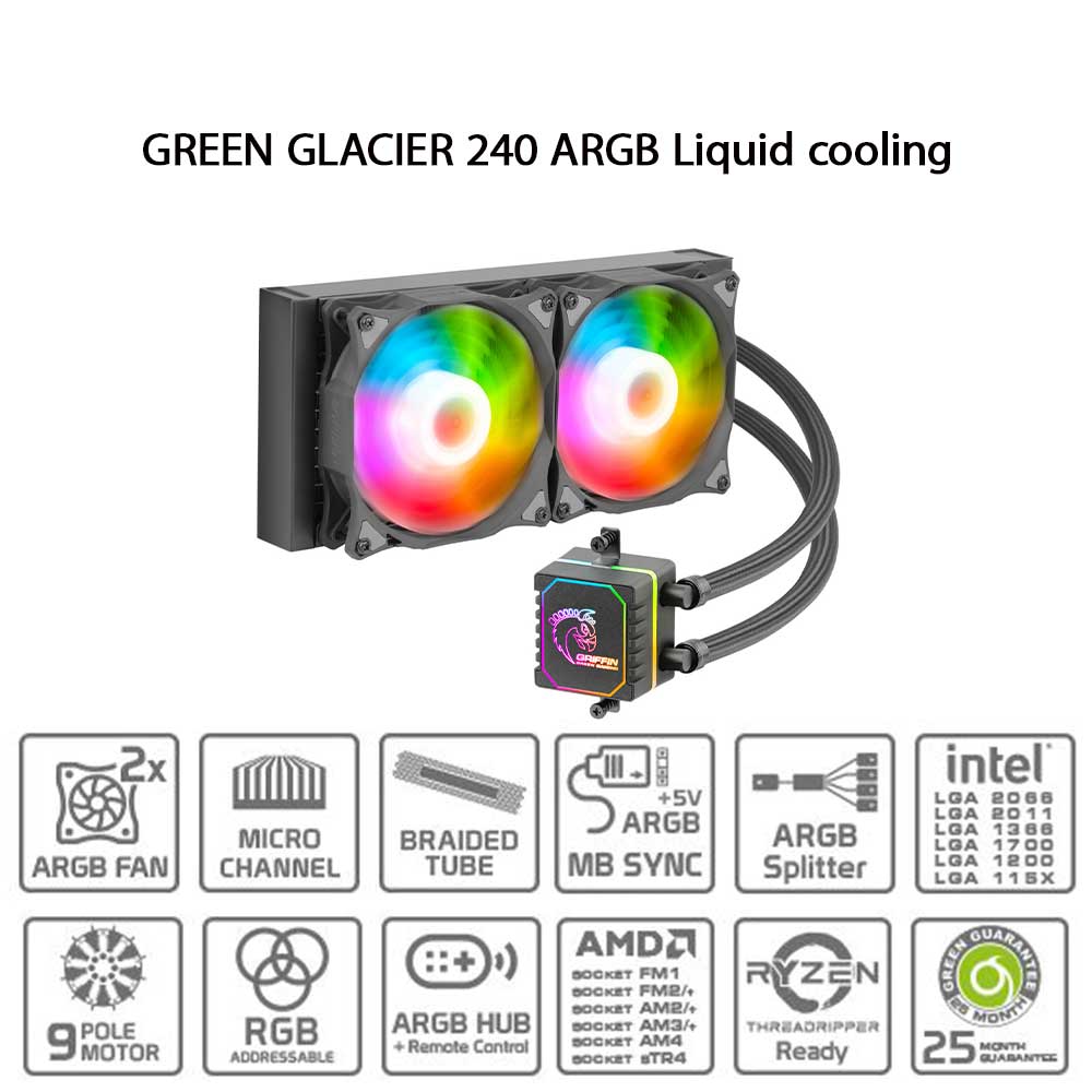 خنک کننده پردازنده گرین Green GLACIER 240 ARGB آبی