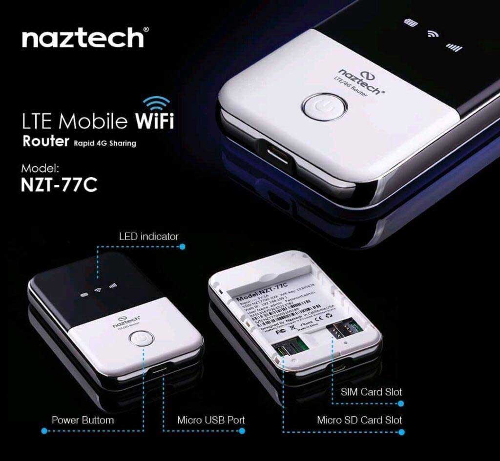 مودم سیم کارتی نزتک NAZTECH NZT-77C همراه 4G وایفای N300 با باتری 2100mAh