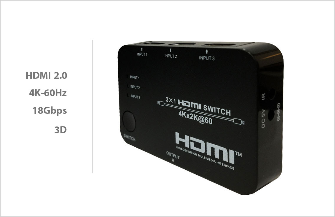سوئيچ HDMI 4k فرانت با 3 پورت و ریموت کنترل