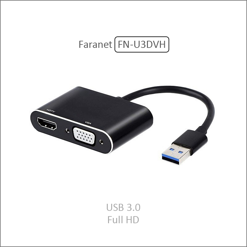 مبدل USB به VGA و HDMI فرانت Faranet FN-U3DVH با خروجی صدا