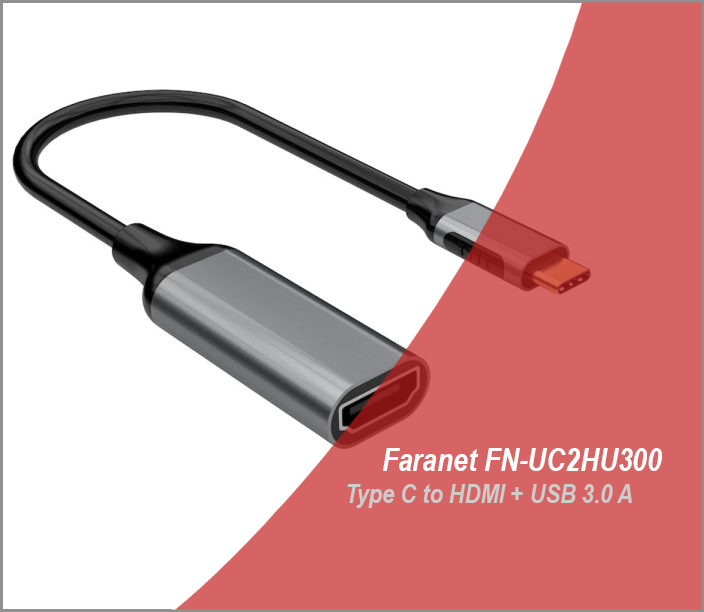 مبدل Type C به HDMI و USB فرانت Faranet FN-UC2HU300 با خروجی USB 3.0 و HDMI 4K