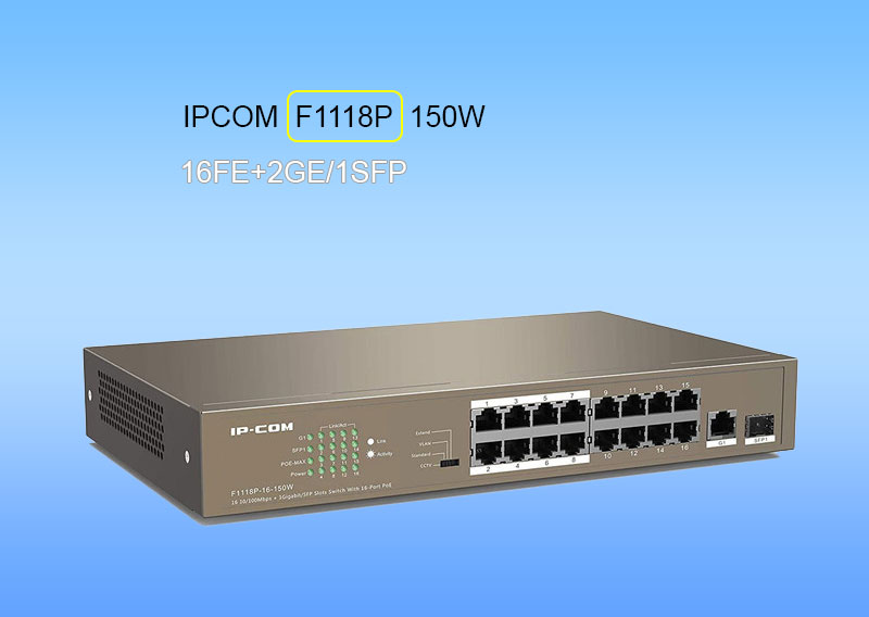 سوئیچ شبکه POE ای پی کام IPCOM F1118P دسکتاپ-رکمونت 16 پورت 10/100Mbps با توان PoE 150W