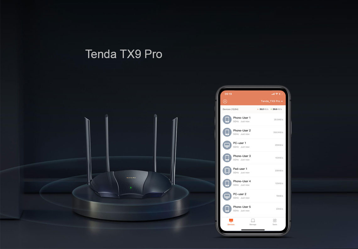 روتر بی سیم WI-FI 6 تندا Tenda TX9 Pro دو بانده AX3000 با پورت شبکه گیگابیت