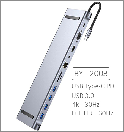 هاب Type C کی نت K-Net BYL-2003 خروجی HDMI و VGA و USB 3.0