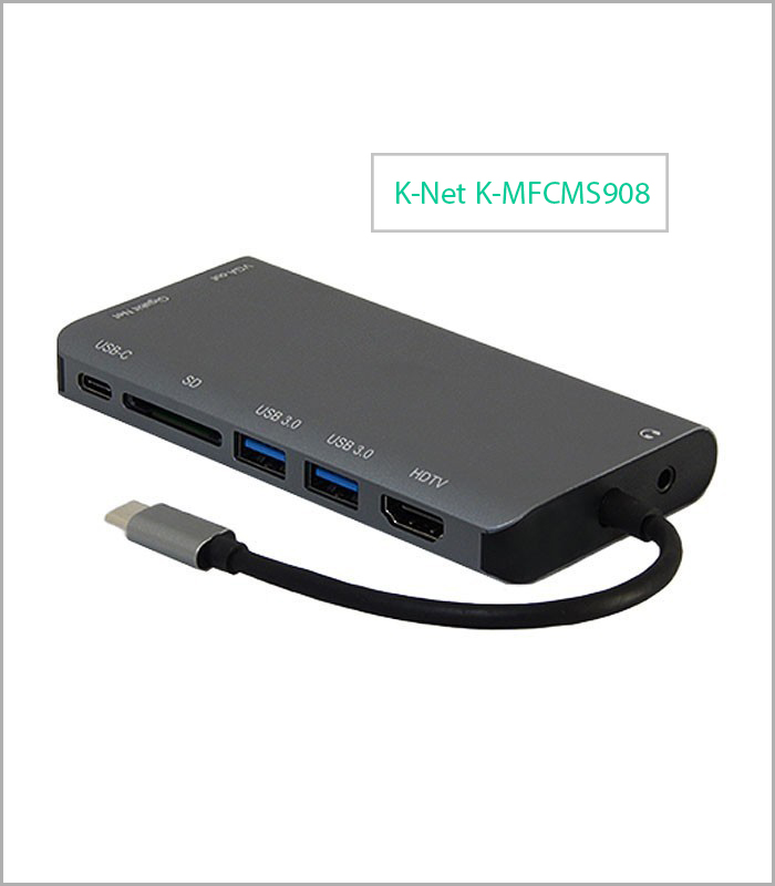 هاب Type C کی نت K-Net S8 K-MFCMS908 خروجی HDMI و VGA و USB 3.0