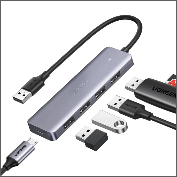 هاب USB 3.0 یوگرین Ugreen CM219 با 4 پورت و قابلیت اتصال آداپتور