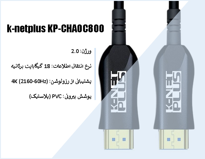 کابل HDMI AOC کی نت پلاس k-netplus KP-CHAOC800 ورژن 2.0 طول 80 متر