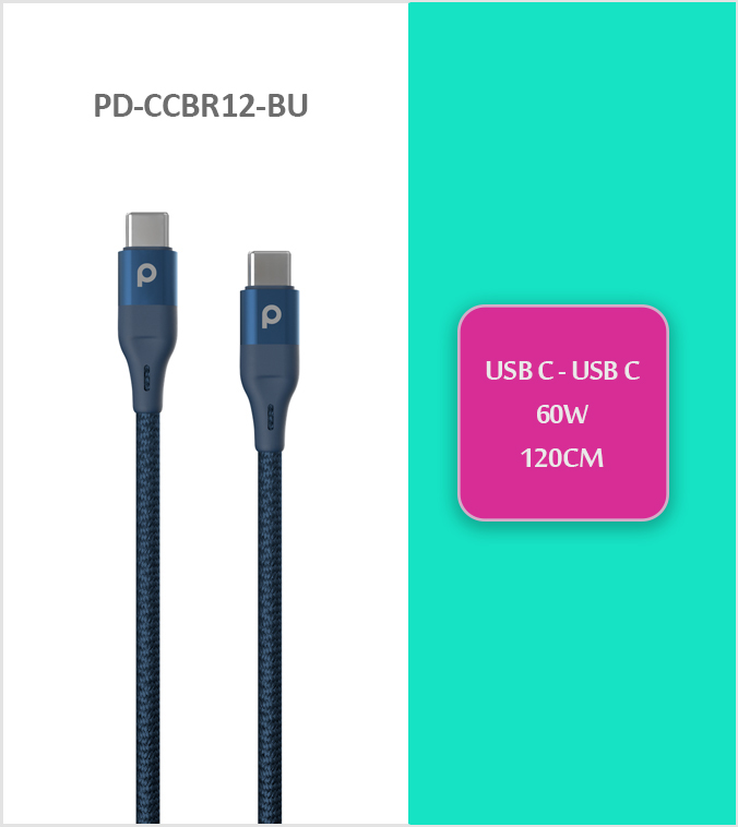 کابل USB-C پرودو Porodo PD-CCBR12-BU - شبکه ساز