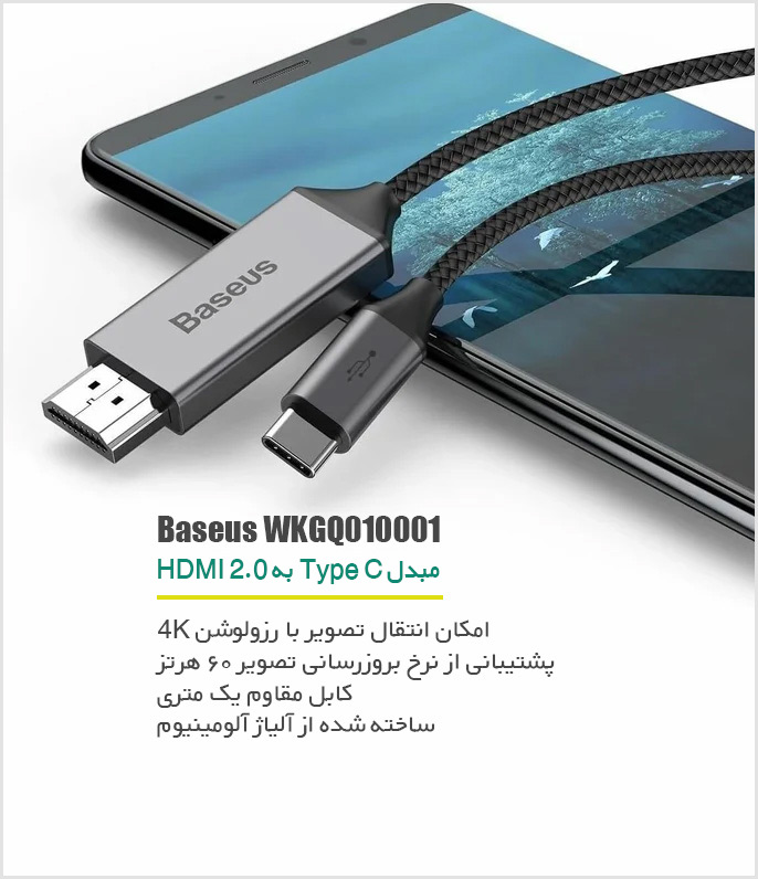 کابل Type C به HDMI باسئوس Baseus WKGQ010001 - شبکه ساز
